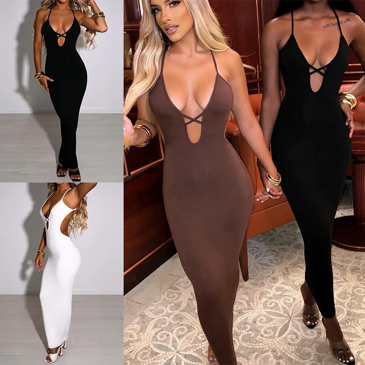 Y2K populaire transfrontalier européen et américain femmes été bandage sexy hanche Wrap robe noir – Image 2