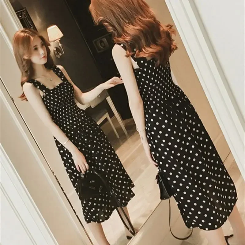 Robe longue en mousseline de soie à pois pour femmes, élégante, col carré, super remise, éducative, 138 – Image 4