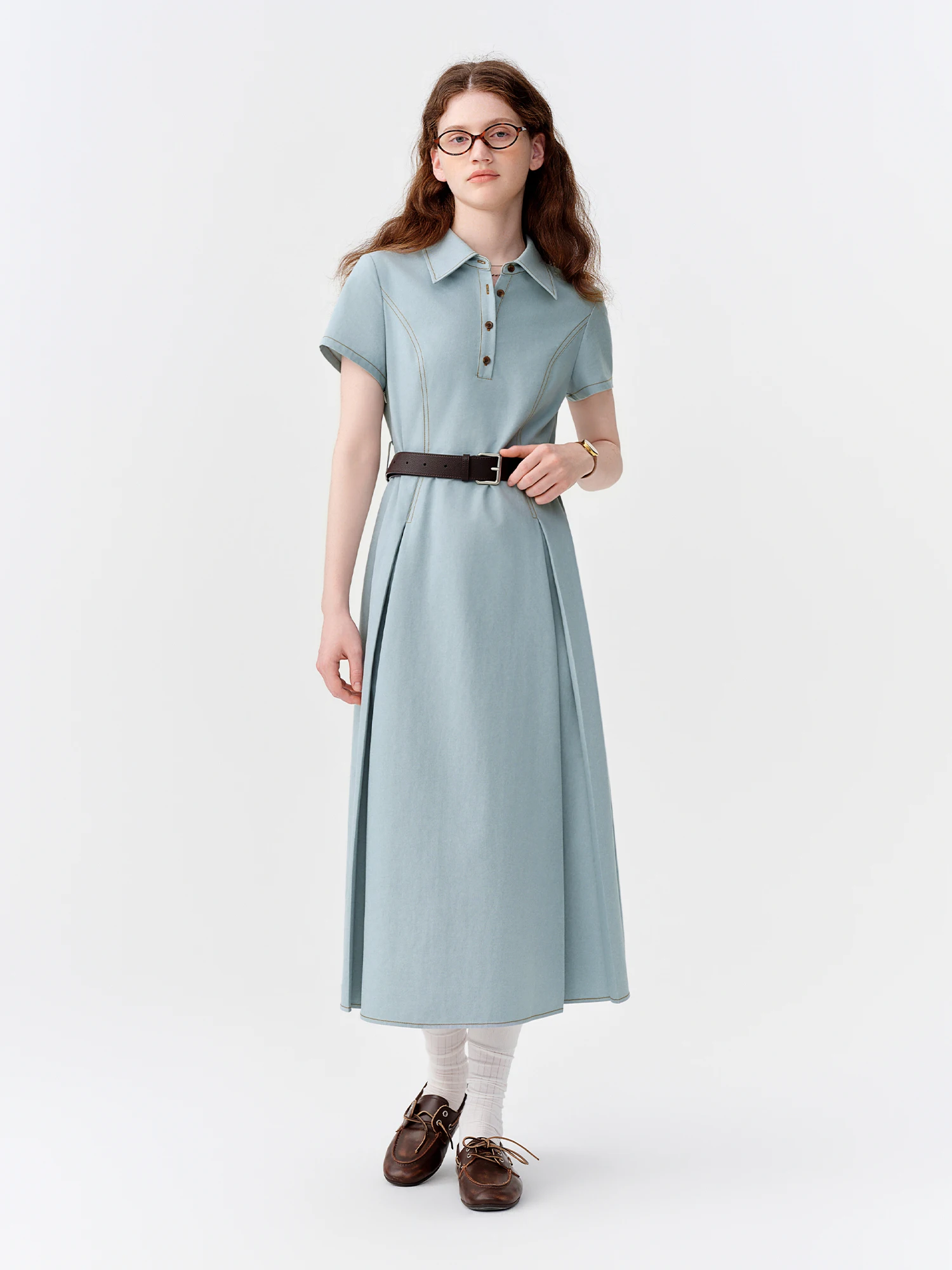 Robe trapèze en jean à col chemise DUSHU 2026 pour femme, coupe ajustée à la taille - Style classique élégant pour le bureau et le quotidien – Image 3