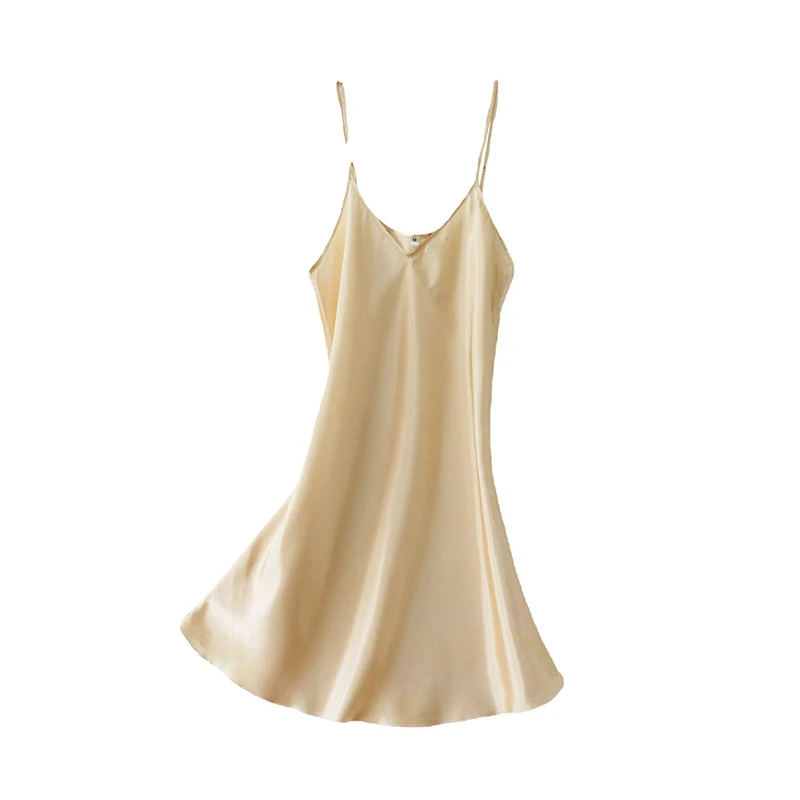 Robe de nuit Sexy en Satin de soie pour femmes, sans manches, col en v, grande taille, vêtements de nuit – Image 8