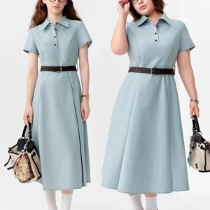 Robe trapèze en jean à col chemise DUSHU 2026 pour femme, coupe ajustée à la taille - Style classique élégant pour le bureau et le quotidien