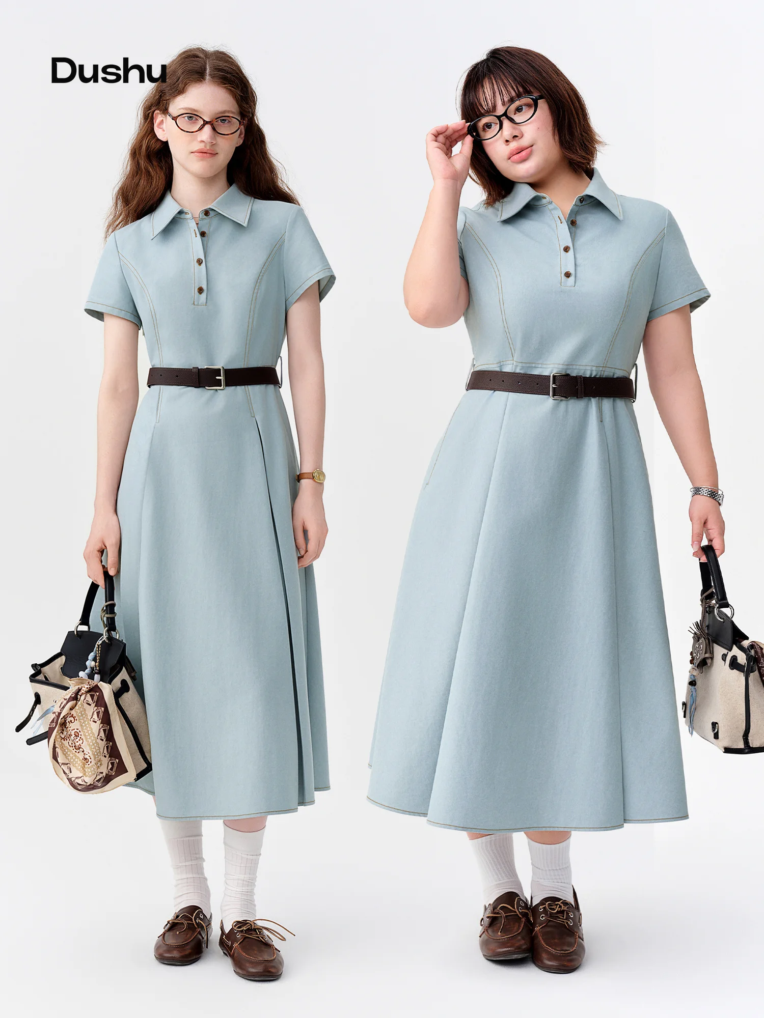 Robe trapèze en jean à col chemise DUSHU 2026 pour femme, coupe ajustée à la taille - Style classique élégant pour le bureau et le quotidien