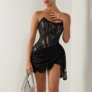 Talenza robe en dentelle Sexy pour femmes couleur unie pure Patchwork taille haute robe en dentelle élégante imprimée sans bretelles robe de soirée mince