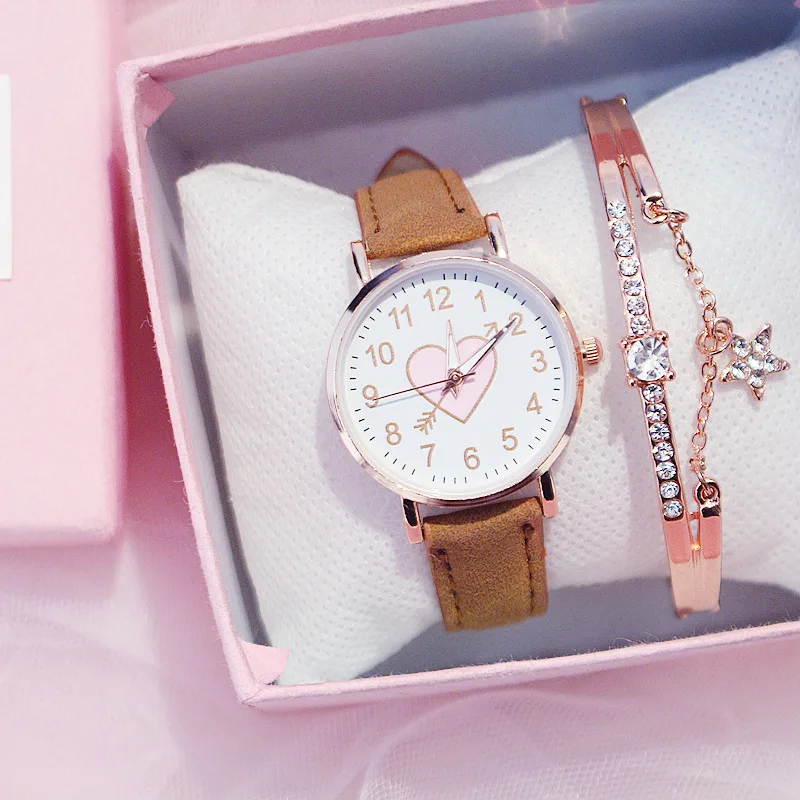 Nouveau mignon cadran en forme de coeur montre femme pour enfants femme étudiant montre de mode Simple petite amie orologio donna – Image 6