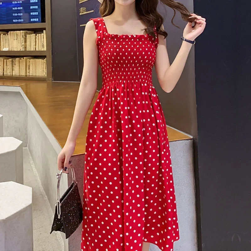 Robe longue en mousseline de soie à pois pour femmes, élégante, col carré, super remise, éducative, 138
