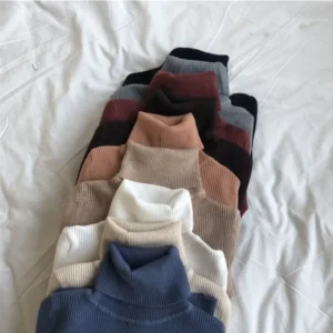 Pull à col roulé à manches longues pour femmes, pull côtelé élégant, mince, automne, hiver