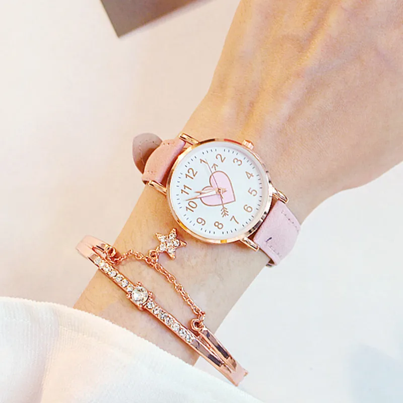 Nouveau mignon cadran en forme de coeur montre femme pour enfants femme étudiant montre de mode Simple petite amie orologio donna – Image 2