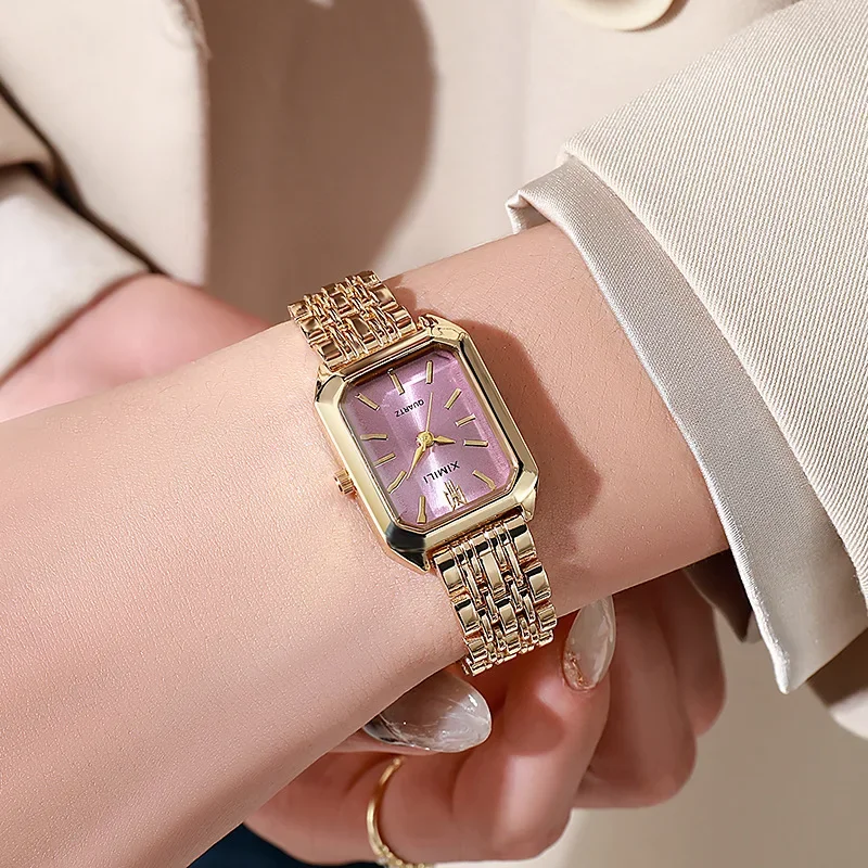 Montre à bracelet en acier inoxydable tendance 2026 pour femme, cadeau de luxe, montre-bracelet à quartz, montre à quartz carrée simple et élégante pour étudiante – Image 7