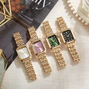Montre à bracelet en acier inoxydable tendance 2026 pour femme, cadeau de luxe, montre-bracelet à quartz, montre à quartz carrée simple et élégante pour étudiante