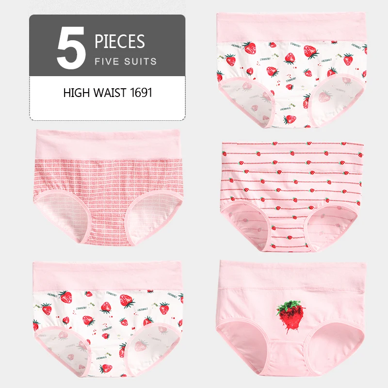 5 pièces culottes pour femmes dame sous-vêtements en coton imprimer filles mignonnes respirant sans couture taille haute slips femme Sexy Lingerie intimes – Image 25