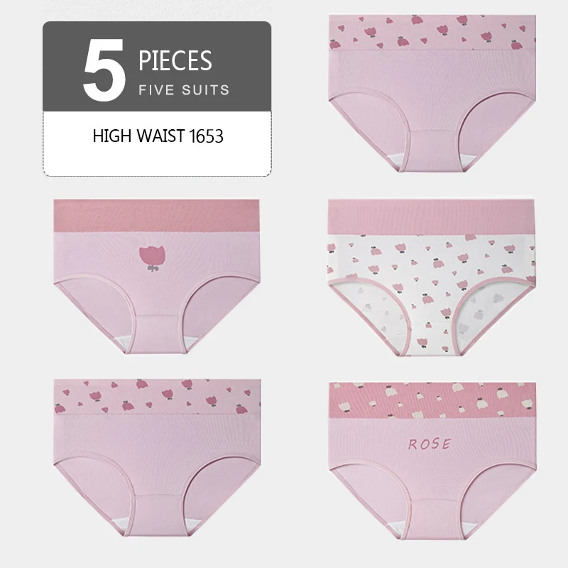 5 pièces culottes pour femmes dame sous-vêtements en coton imprimer filles mignonnes respirant sans couture taille haute slips femme Sexy Lingerie intimes – Image 10