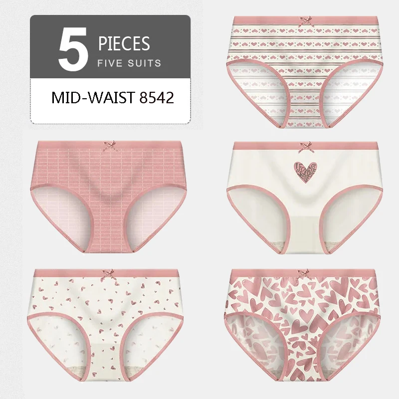 5 pièces culottes pour femmes dame sous-vêtements en coton imprimer filles mignonnes respirant sans couture taille haute slips femme Sexy Lingerie intimes – Image 18