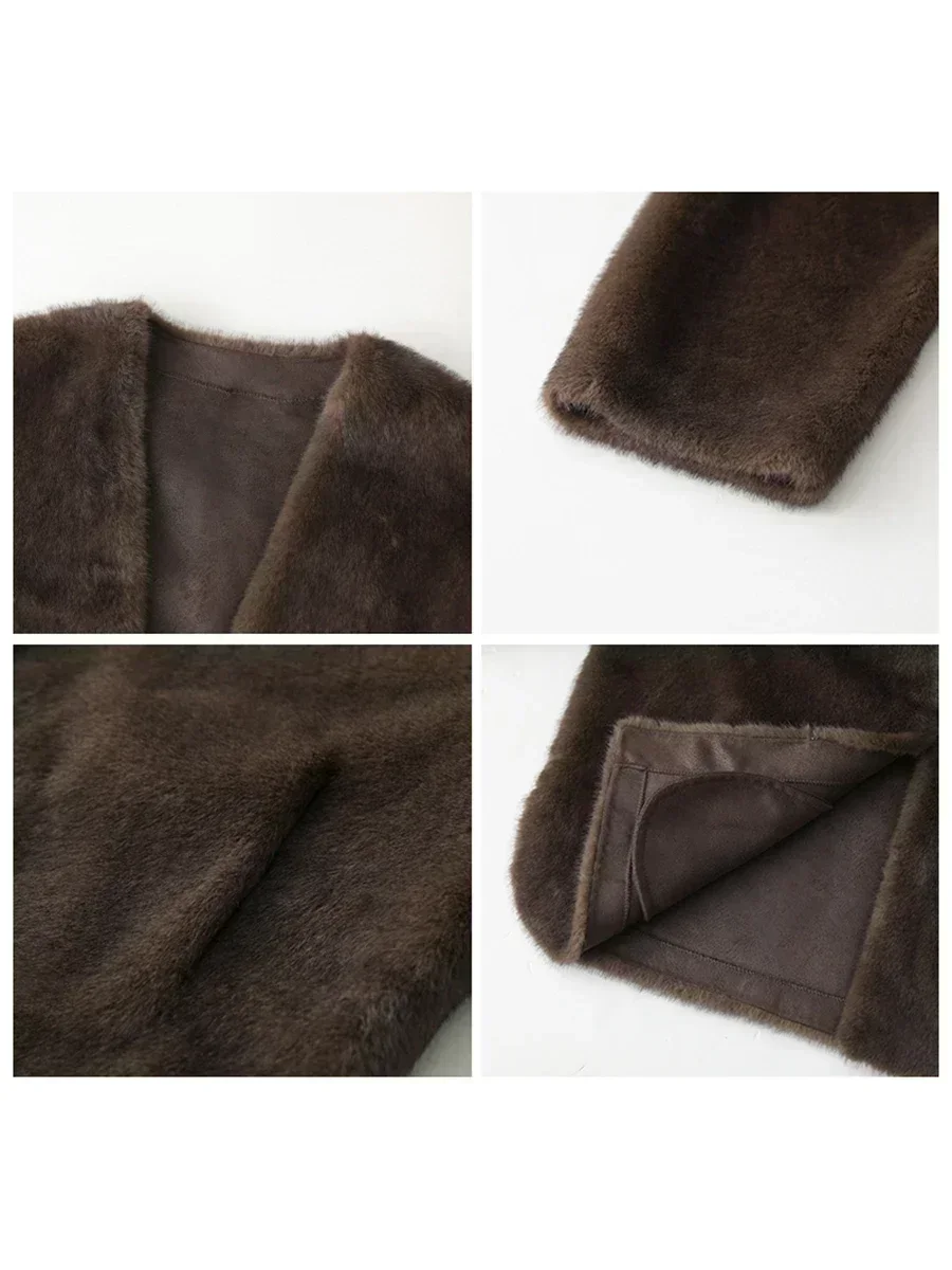 Veste Femme Décontractée Ample Couleur Unie Nouveau Manteau en Peluche Col en V Vêtement d'Extérieur Femme Automne Hiver 2026 – Image 3