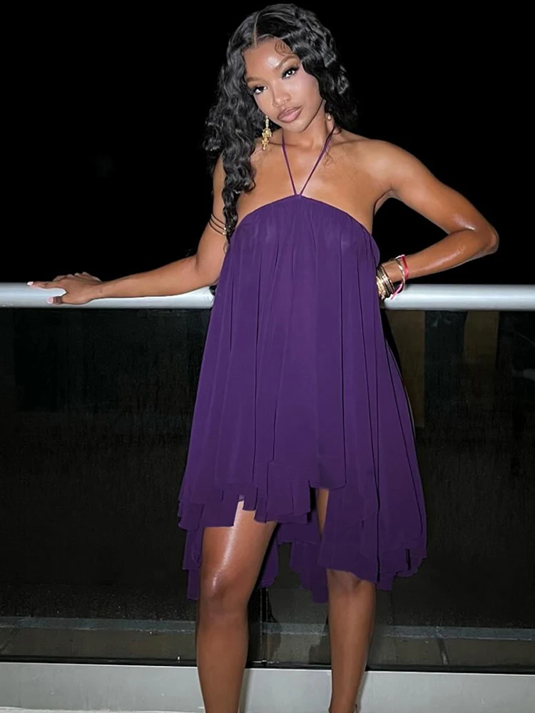 Robe ample à col licou pour femmes, Y2K, sans manches, dos nu, ourlet irrégulier, plage, vacances, Sexy, tendance, fête, moulante, été – Image 4
