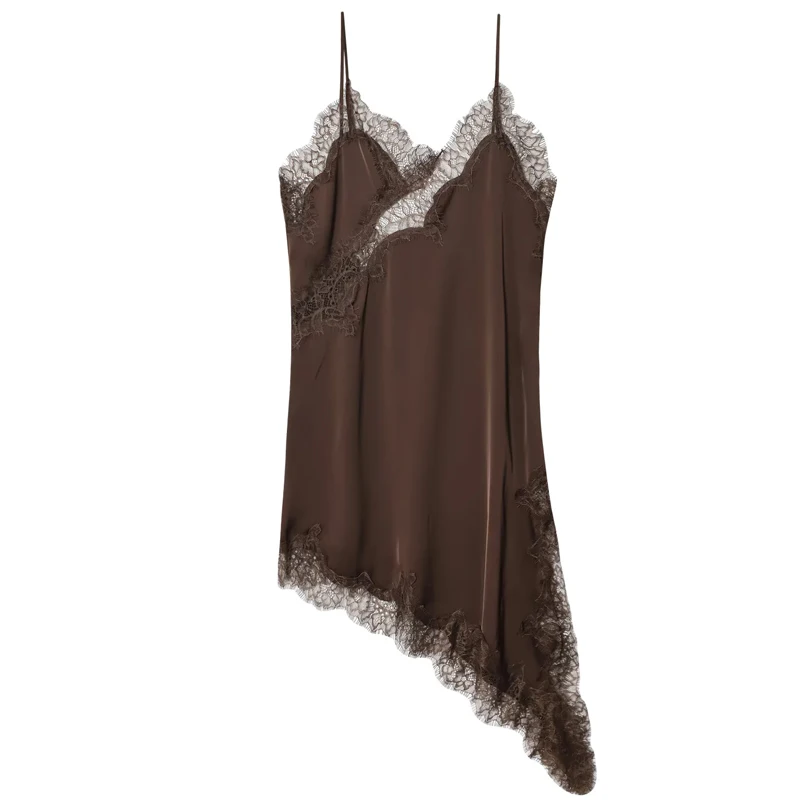 HXAO femme robe en dentelle sans manches Slip robes courtes femmes été asymétrique élégant robes de nuit dos nu Sexy robe de soirée – Image 7