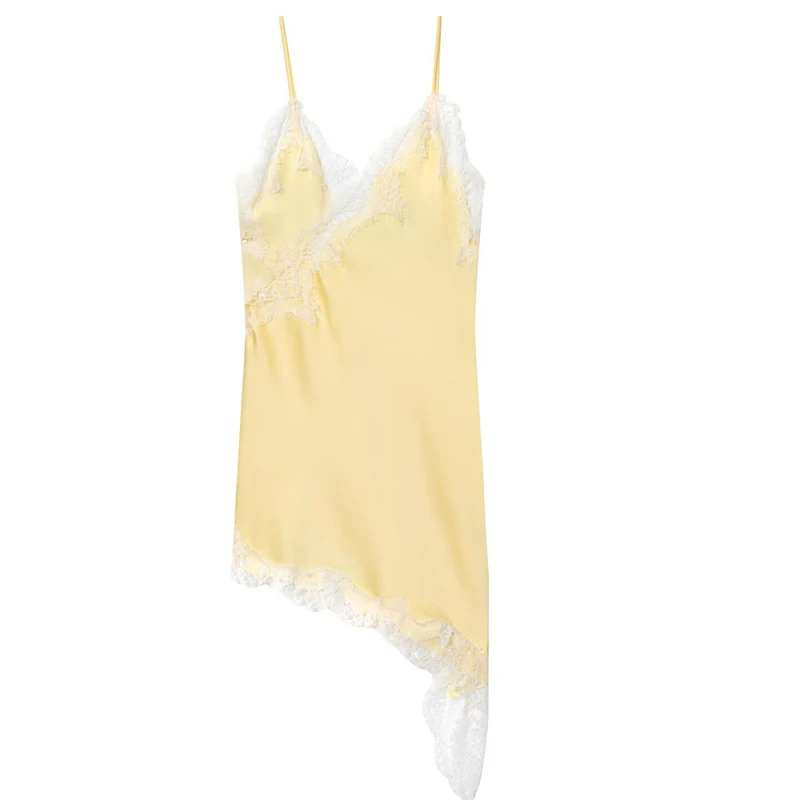 HXAO femme robe en dentelle sans manches Slip robes courtes femmes été asymétrique élégant robes de nuit dos nu Sexy robe de soirée – Image 8