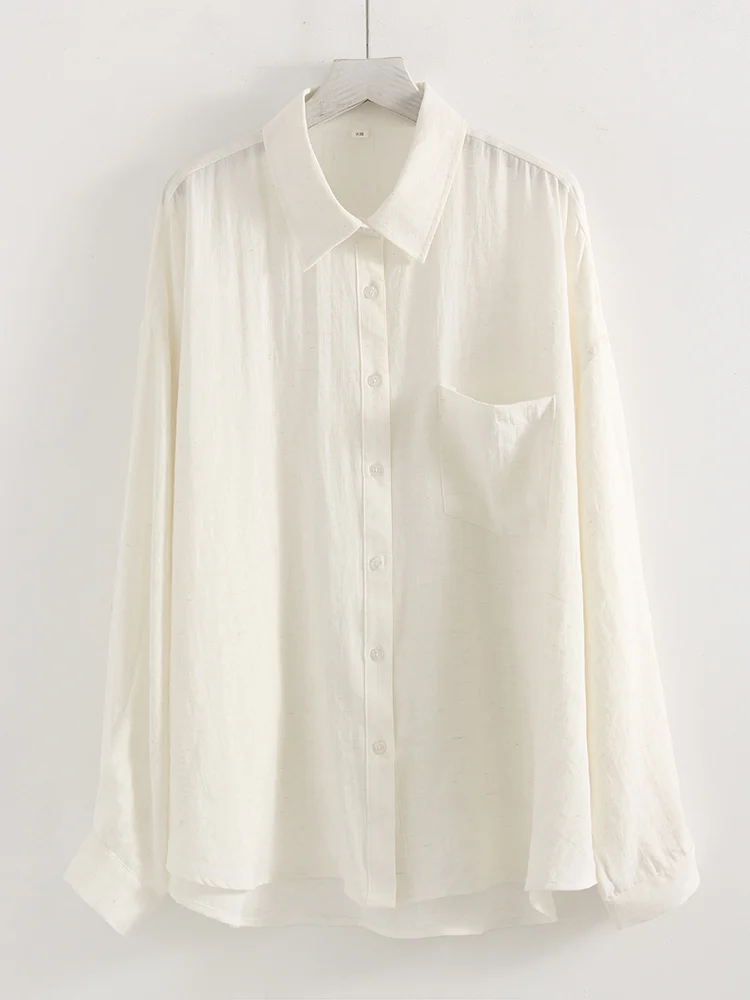 Chemises en lin bleues d'été pour femmes, hauts amples à manches longues, chemise verte pour femme, hauts basiques en lin pour le travail, chemises blanches pour femmes – Image 8