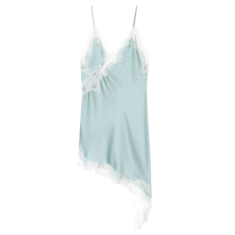 HXAO femme robe en dentelle sans manches Slip robes courtes femmes été asymétrique élégant robes de nuit dos nu Sexy robe de soirée – Image 9