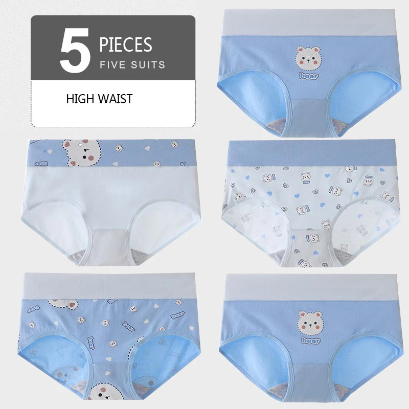 5 pièces culottes pour femmes dame sous-vêtements en coton imprimer filles mignonnes respirant sans couture taille haute slips femme Sexy Lingerie intimes – Image 19