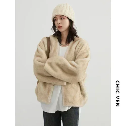Veste Femme Décontractée Ample Couleur Unie Nouveau Manteau en Peluche Col en V Vêtement d'Extérieur Femme Automne Hiver 2026 – Image 7