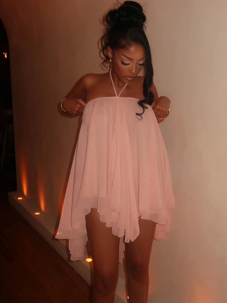 Robe ample à col licou pour femmes, Y2K, sans manches, dos nu, ourlet irrégulier, plage, vacances, Sexy, tendance, fête, moulante, été