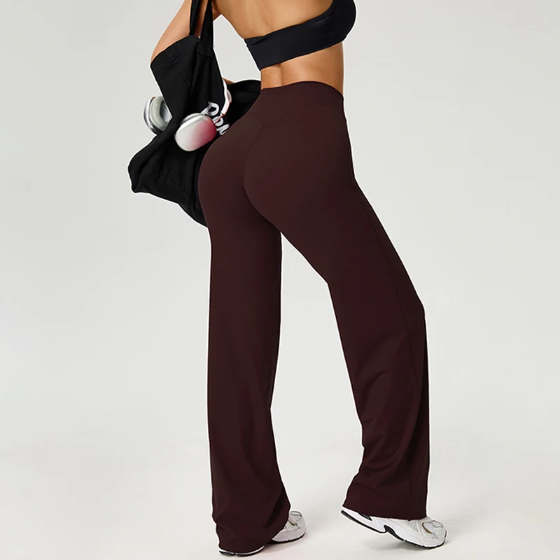 Pantalon fitness pour femme, coupe droite, taille haute, effet seconde peau, effet ventre plat, pour fitness, pilates et entraînement, vêtements de sport – Image 4