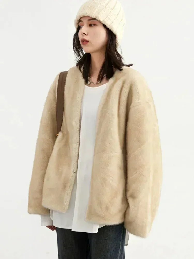 Veste Femme Décontractée Ample Couleur Unie Nouveau Manteau en Peluche Col en V Vêtement d'Extérieur Femme Automne Hiver 2026 – Image 6