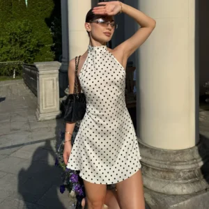 Tornova – robe sans manches à pois pour femmes, col licou, Sexy, dos nu, mode, Mini, élégante, Slim, mode, vêtements de fête de vacances