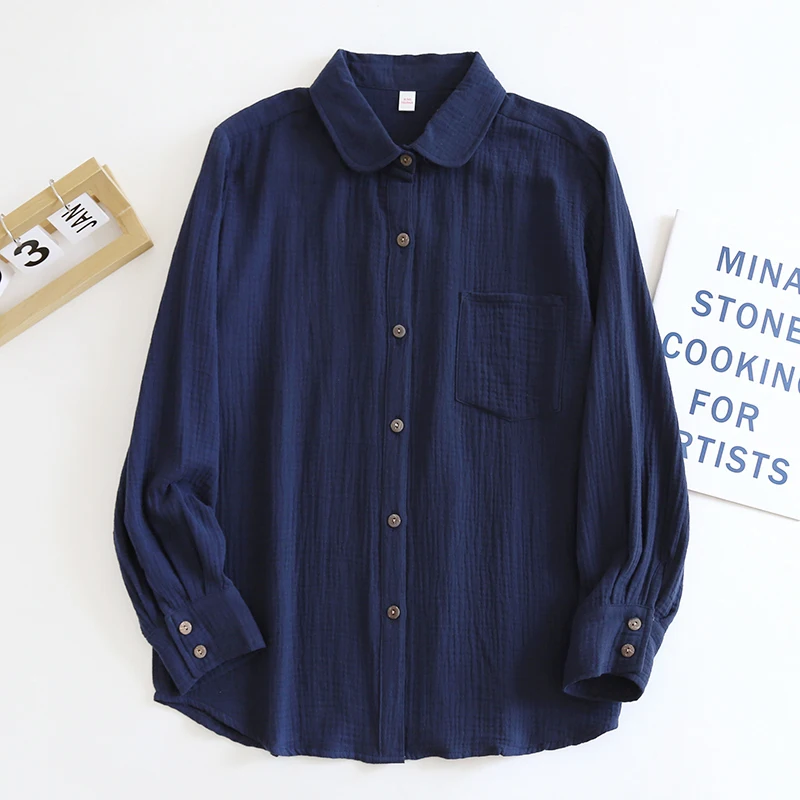 Chemises et chemisiers à manches longues pour femmes, 100% coton, chic, décontracté, boutonné, printemps, automne – Image 11
