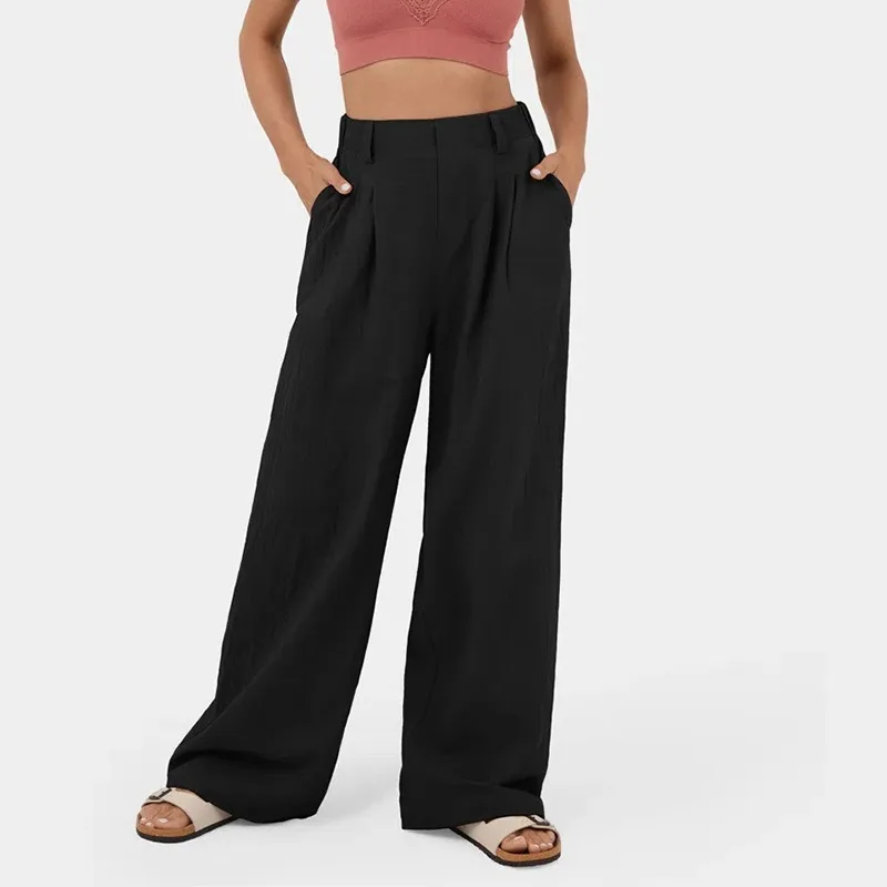 Pantalon extensible pour femmes, couleur unie, avec poches, Tube droit, pantalon Palazzo extensible pour femmes, Baggy, jogging – Image 6