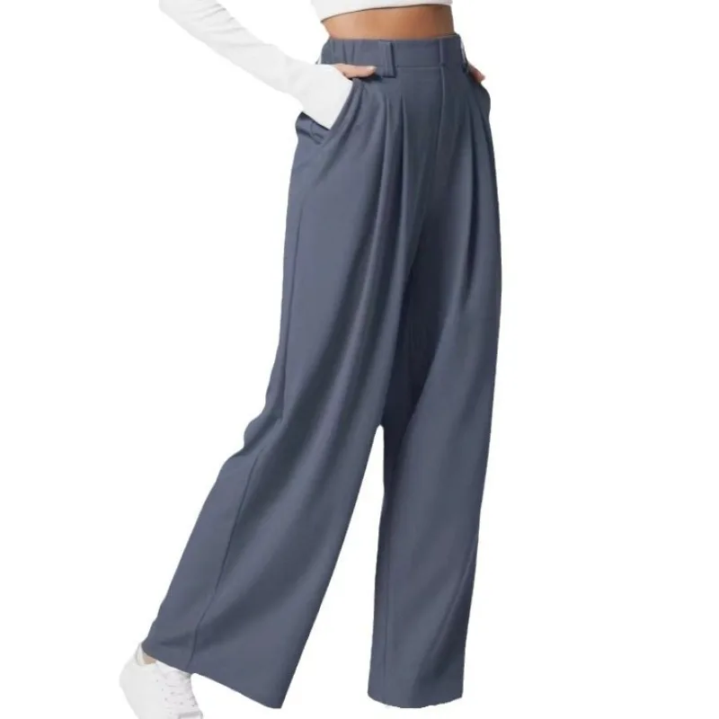 Pantalon extensible pour femmes, couleur unie, avec poches, Tube droit, pantalon Palazzo extensible pour femmes, Baggy, jogging – Image 5