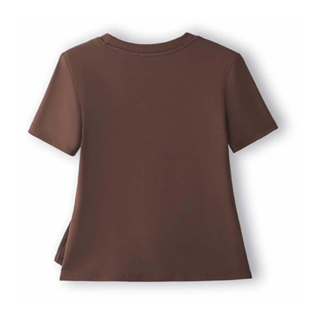 T-shirt décontracté à manches courtes et col rond en coton irrégulier pour femme – Nouvelle collection été – Image 4