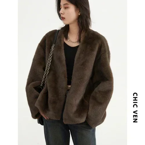 Veste Femme Décontractée Ample Couleur Unie Nouveau Manteau en Peluche Col en V Vêtement d'Extérieur Femme Automne Hiver 2026 – Image 8