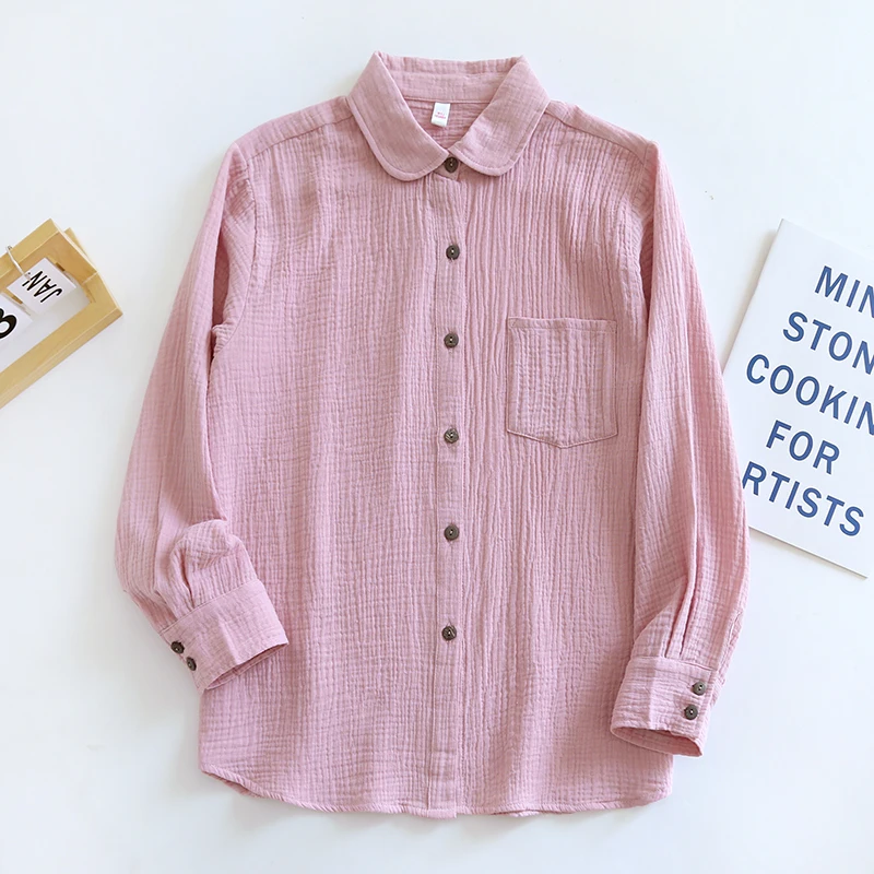 Chemises et chemisiers à manches longues pour femmes, 100% coton, chic, décontracté, boutonné, printemps, automne – Image 10