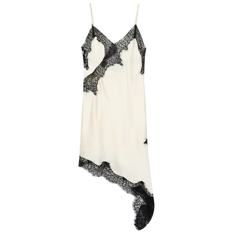 HXAO femme robe en dentelle sans manches Slip robes courtes femmes été asymétrique élégant robes de nuit dos nu Sexy robe de soirée – Image 10