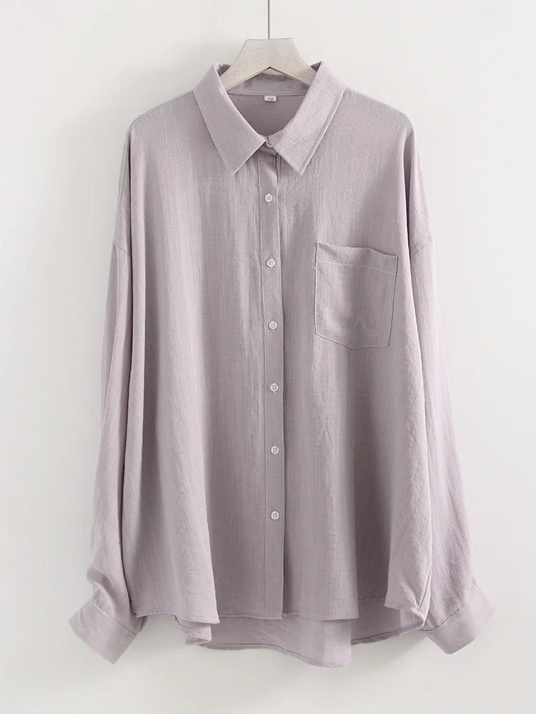 Chemises en lin bleues d'été pour femmes, hauts amples à manches longues, chemise verte pour femme, hauts basiques en lin pour le travail, chemises blanches pour femmes – Image 10