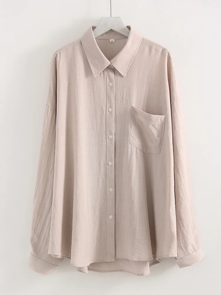 Chemises en lin bleues d'été pour femmes, hauts amples à manches longues, chemise verte pour femme, hauts basiques en lin pour le travail, chemises blanches pour femmes – Image 7