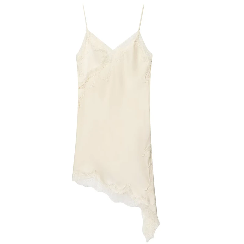 HXAO femme robe en dentelle sans manches Slip robes courtes femmes été asymétrique élégant robes de nuit dos nu Sexy robe de soirée – Image 11