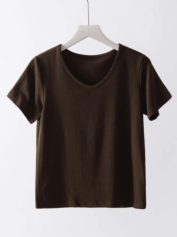 T-shirt Streamgirl d'été en modal à col en V et manches courtes pour femme, blanc, classique, uni, ajusté, slim, style streetwear café – Image 7