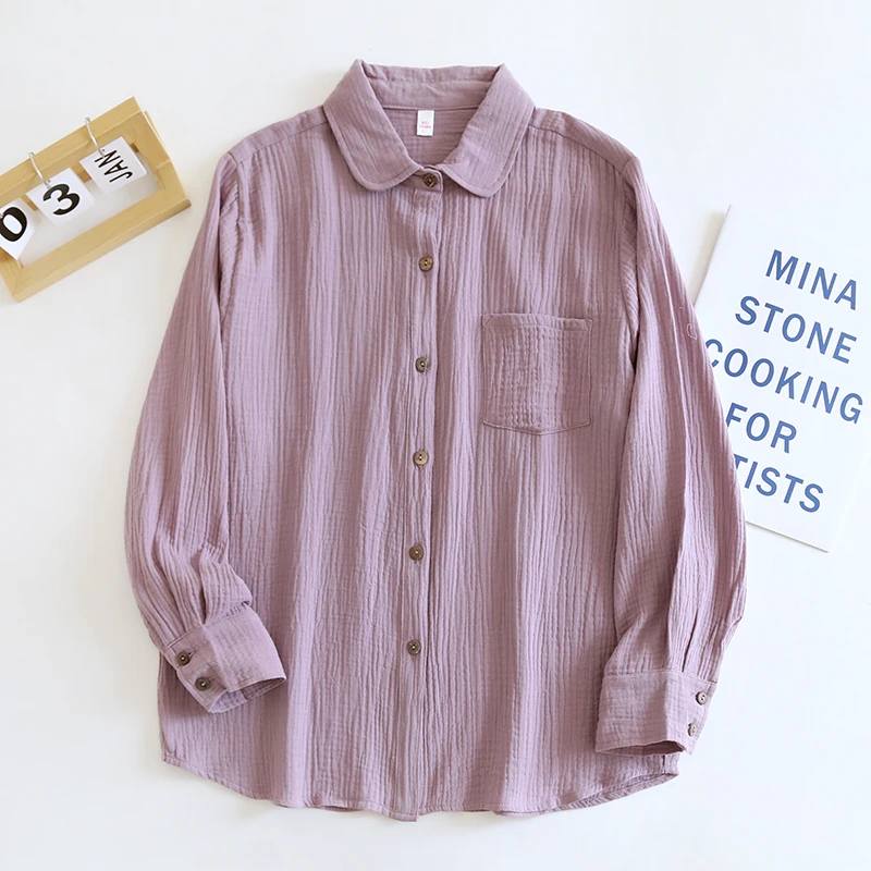 Chemises et chemisiers à manches longues pour femmes, 100% coton, chic, décontracté, boutonné, printemps, automne – Image 9