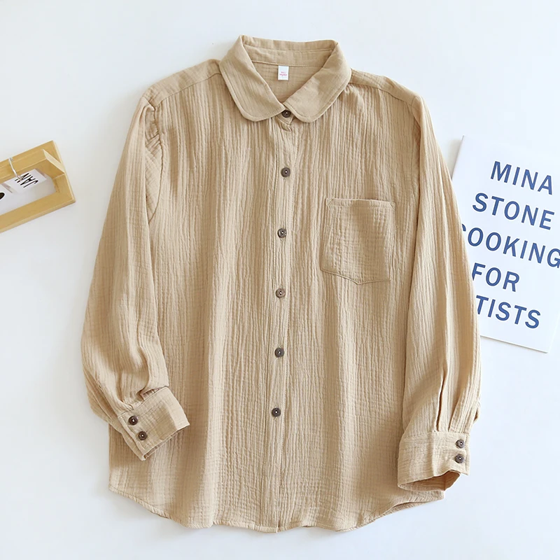 Chemises et chemisiers à manches longues pour femmes, 100% coton, chic, décontracté, boutonné, printemps, automne – Image 8
