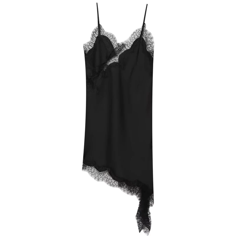HXAO femme robe en dentelle sans manches Slip robes courtes femmes été asymétrique élégant robes de nuit dos nu Sexy robe de soirée – Image 12