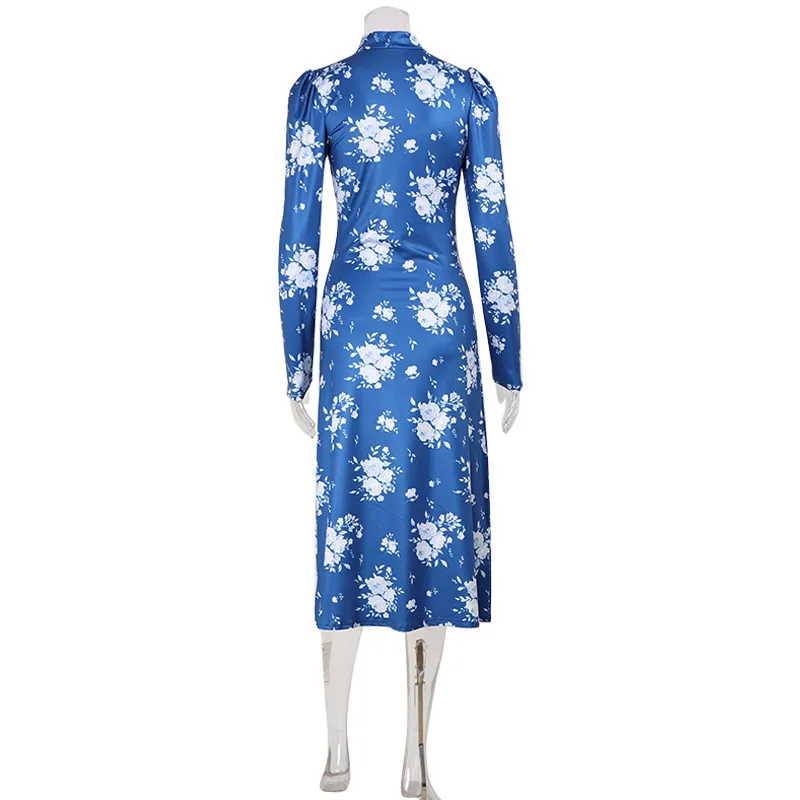 Robes imprimées pour femmes mode Sexy Streetwear col en v régulier manches longues moulante mi Robes Robes femme décontracté coupe ajustée – Image 6