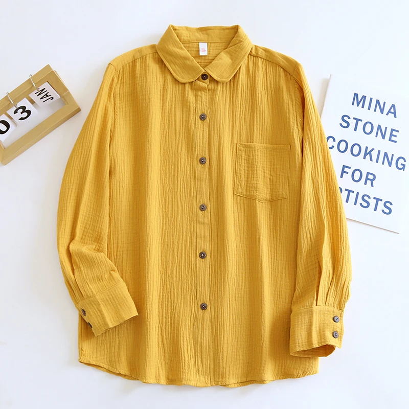 Chemises et chemisiers à manches longues pour femmes, 100% coton, chic, décontracté, boutonné, printemps, automne – Image 12