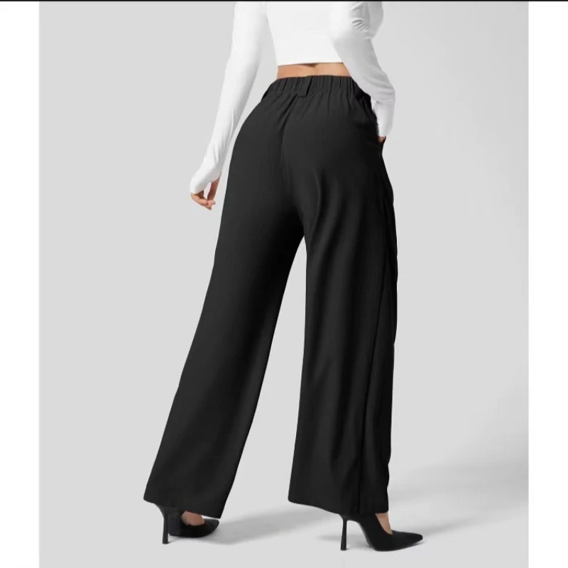 Pantalon extensible pour femmes, couleur unie, avec poches, Tube droit, pantalon Palazzo extensible pour femmes, Baggy, jogging – Image 3