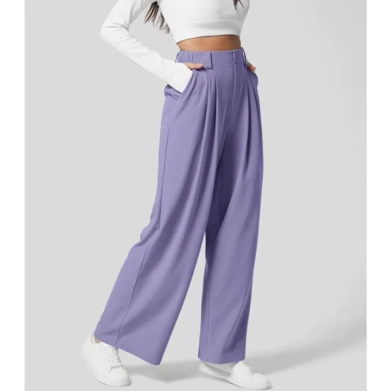 Pantalon extensible pour femmes, couleur unie, avec poches, Tube droit, pantalon Palazzo extensible pour femmes, Baggy, jogging – Image 2