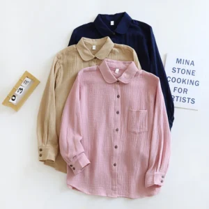 Chemises et chemisiers à manches longues pour femmes, 100% coton, chic, décontracté, boutonné, printemps, automne